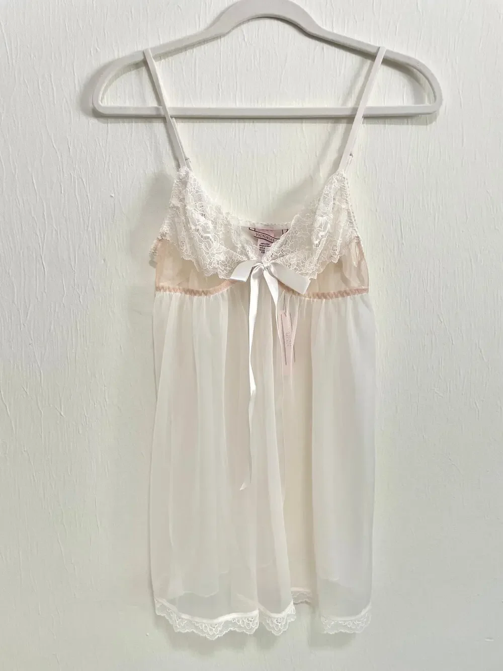 Victorias Secret Womens Babydoll Lingerie Top M White Lace Sheer Coquette NWT